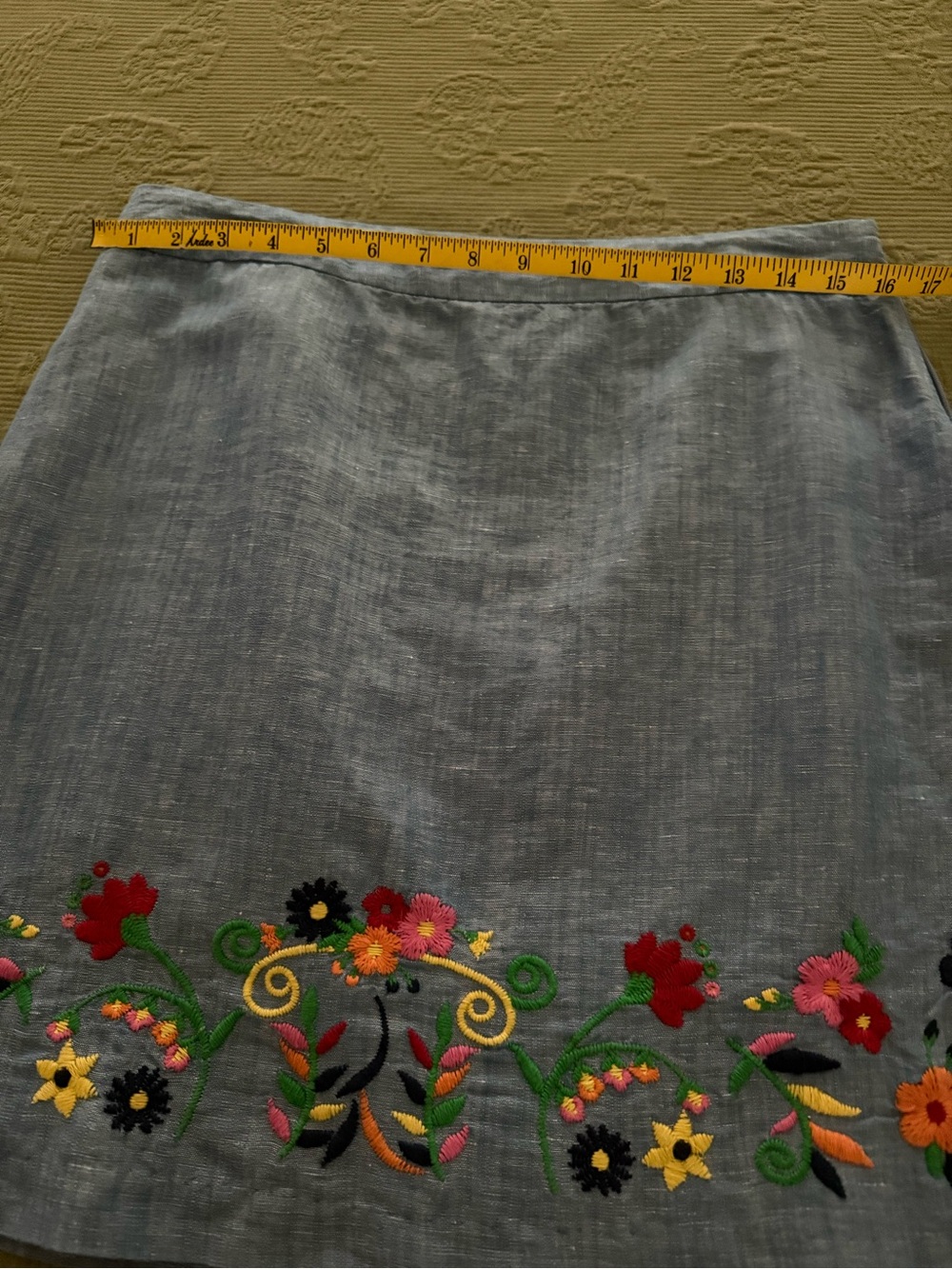 Talbots Light Blue Cotton Mini Skirt with Colorful Floral Embroidery - Picture 2 of 7